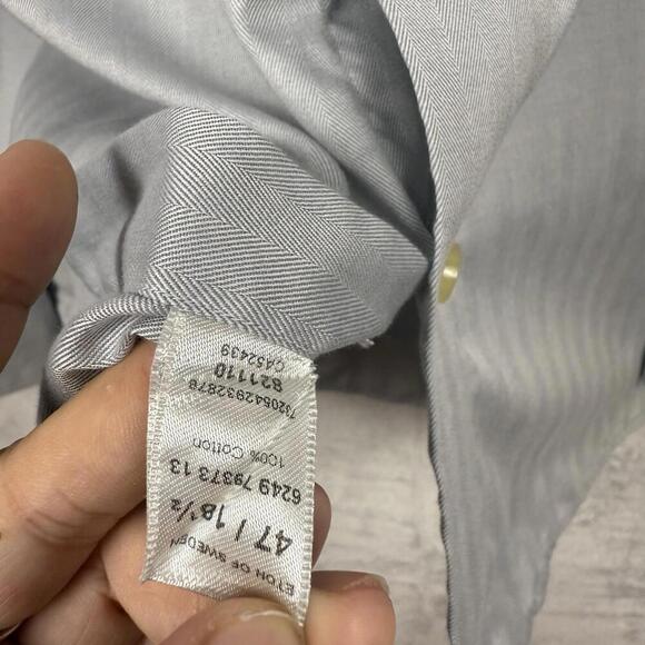 Eton Contemporary Fit Dress Shirt Gray Herringbone Cotton Men Size 18.5 47 ‘Read - Picture 5 of 12